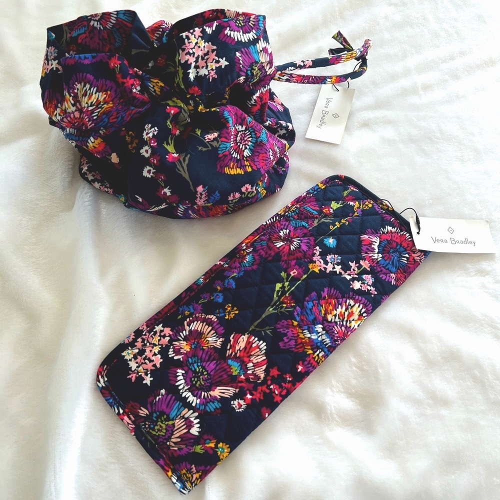 Vera Bradley Floral Quilted Wristlet and Pouch - Navy Multi